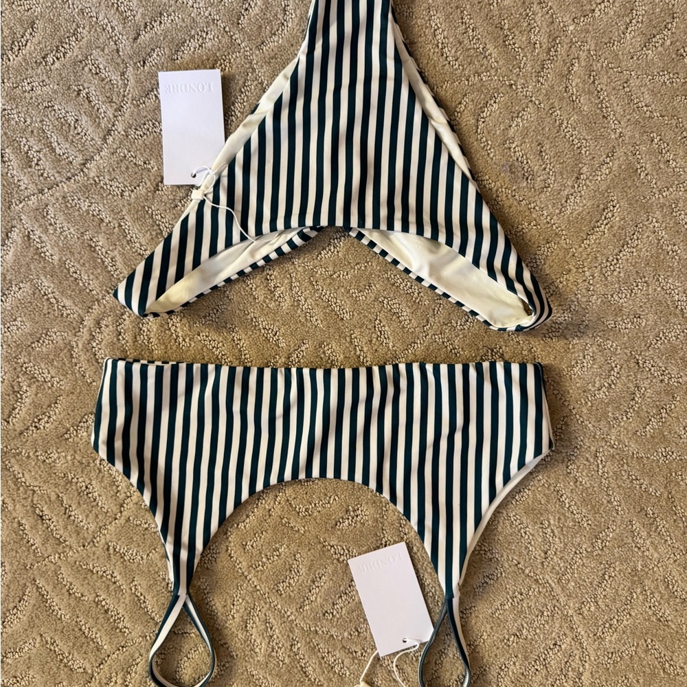 👙 Londre Sustainable Bikini Set – Cream & Green Stripe – NWT